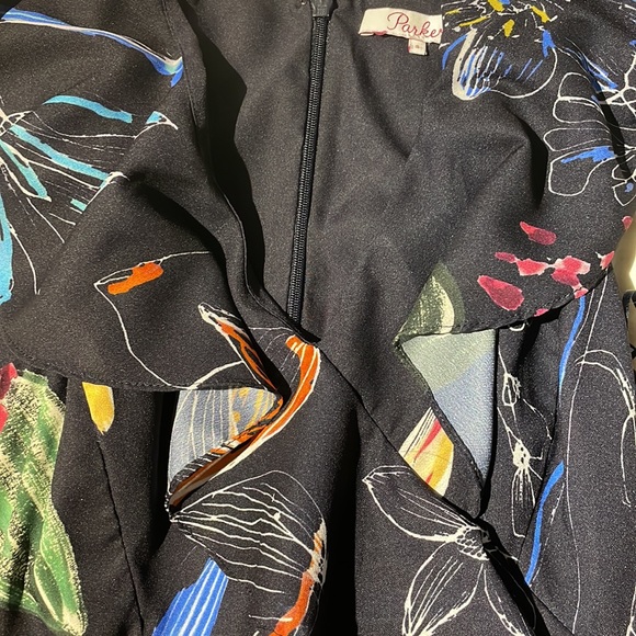 Parker Ruffled A-Line Mini Dress in Cosmic Fleur - Picture 3 of 6